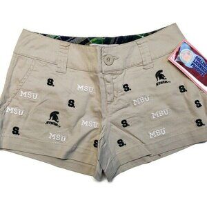 NCAA Michigan State Spartans Khaki Embroidered Game Day Shorts Women's Size 3